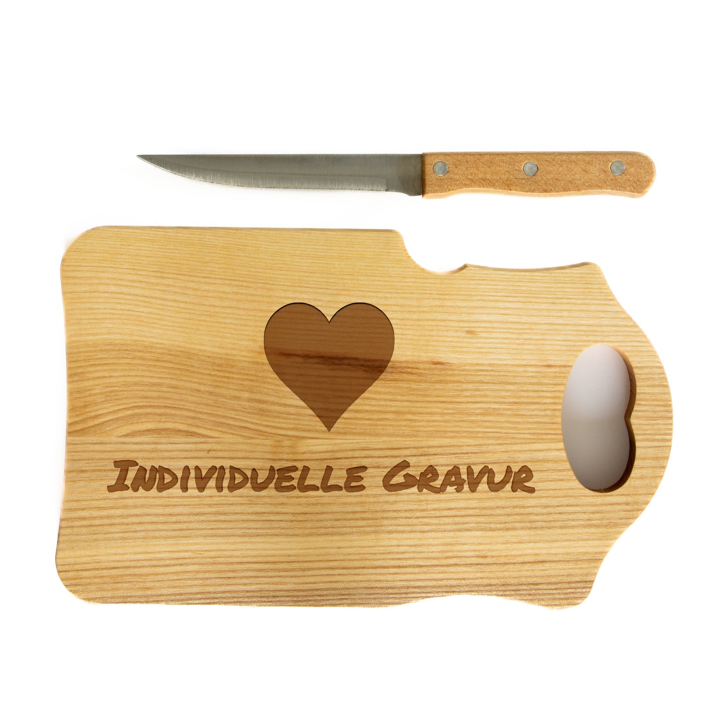 Schneidebrett Erle mit Messer personalisiert