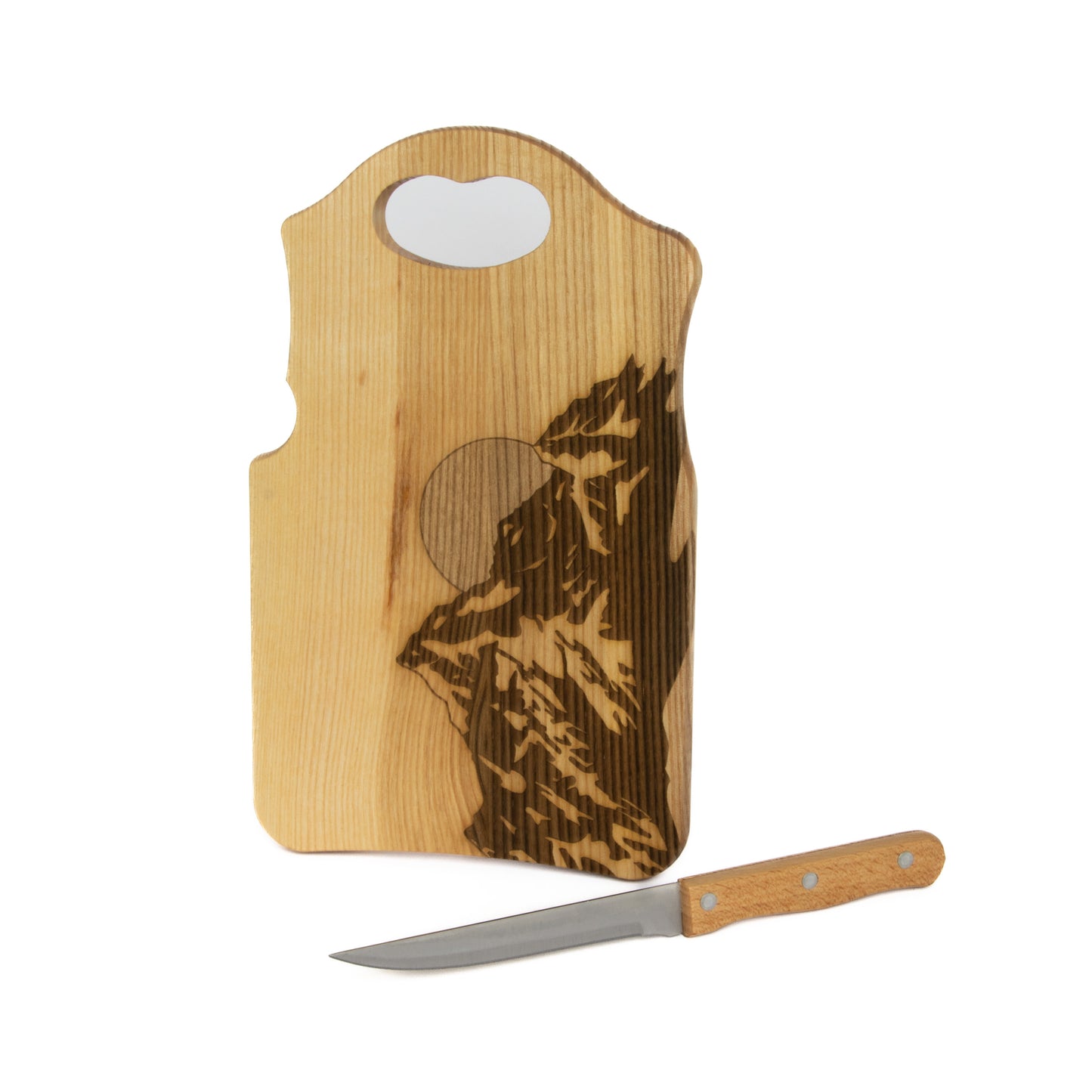 Schneidebrett Erle mit Messer personalisiert